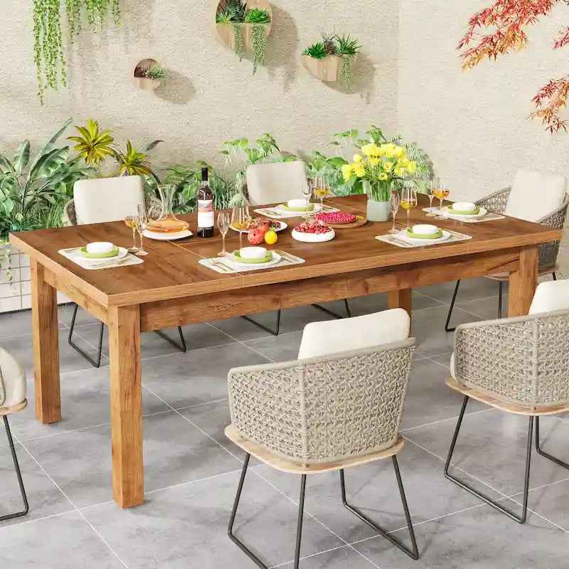 70.86-Inch Wood Dining Table for 6-8 People, Solid Wood Legs