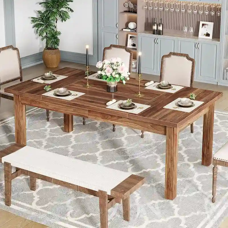 70.86-Inch Wood Dining Table for 6-8 People, Solid Wood Legs
