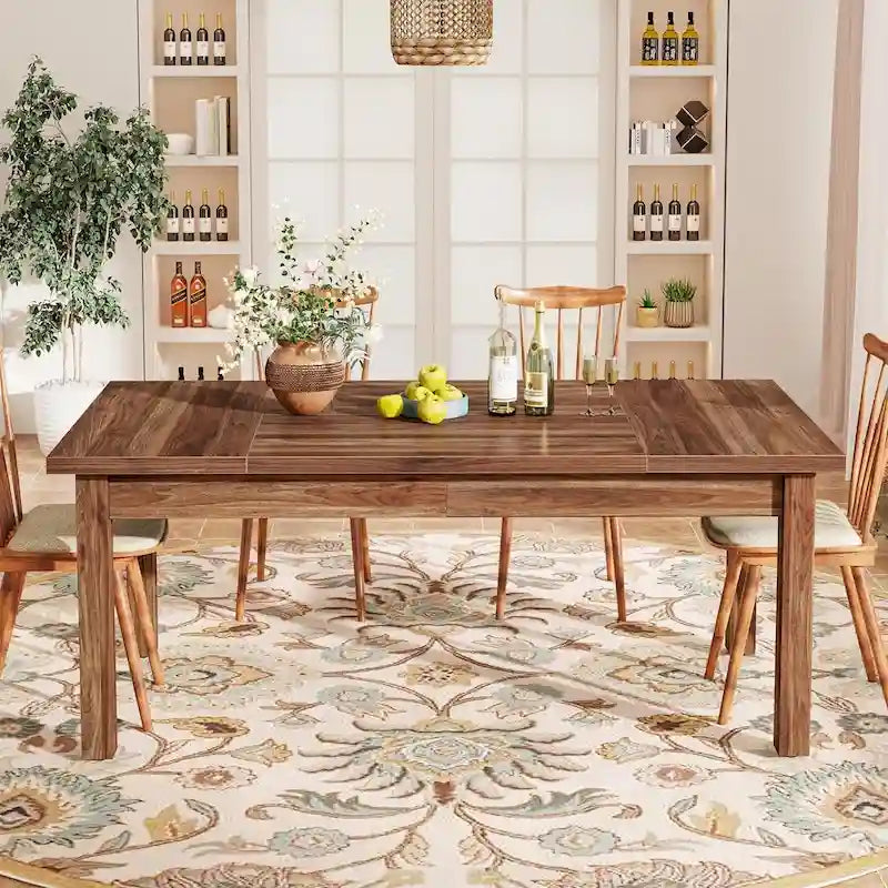 70.86-Inch Wood Dining Table for 6-8 People, Solid Wood Legs