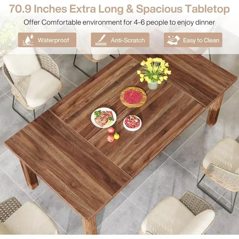 70.86-Inch Wood Dining Table for 6-8 People, Solid Wood Legs