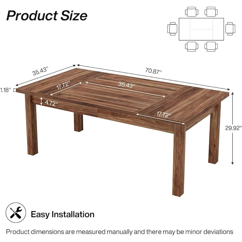 70.86-Inch Wood Dining Table for 6-8 People, Solid Wood Legs