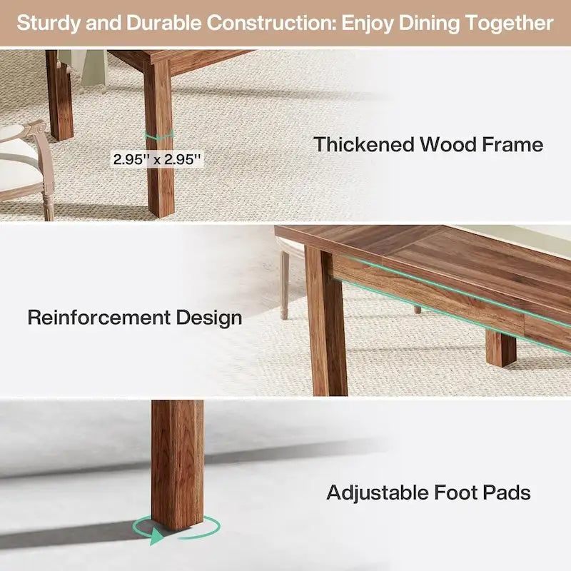 70.86-Inch Wood Dining Table for 6-8 People, Solid Wood Legs