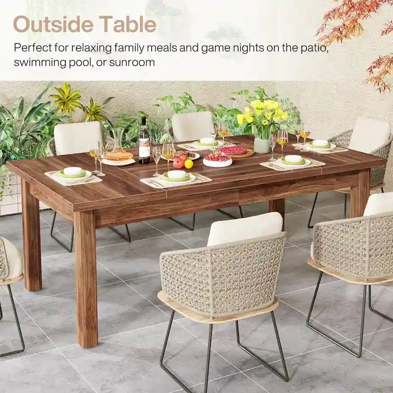 70.86-Inch Wood Dining Table for 6-8 People, Solid Wood Legs
