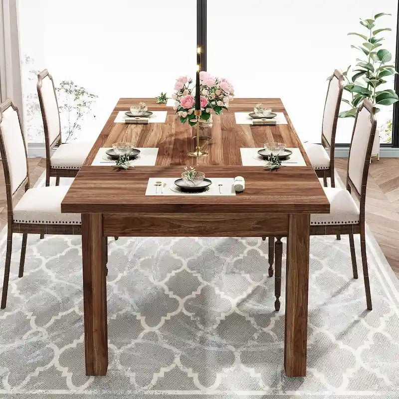 70.86-Inch Wood Dining Table for 6-8 People, Solid Wood Legs