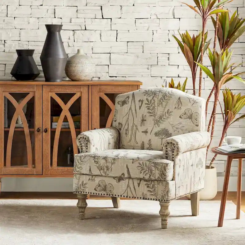 Farmhouse Nailhead Armchair with Rolled Arms