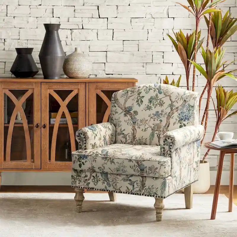 Farmhouse Nailhead Armchair with Rolled Arms