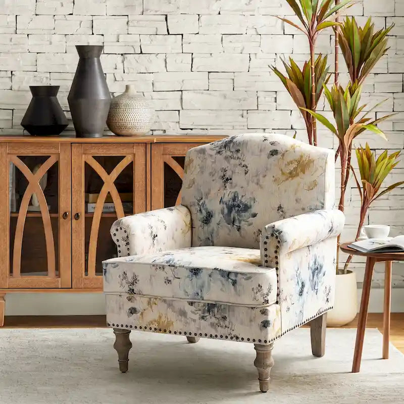 Farmhouse Nailhead Armchair with Rolled Arms
