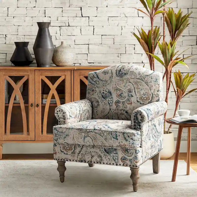 Farmhouse Nailhead Armchair with Rolled Arms