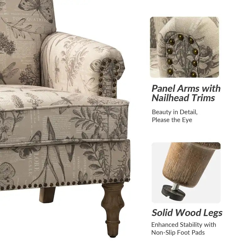 Farmhouse Nailhead Armchair with Rolled Arms