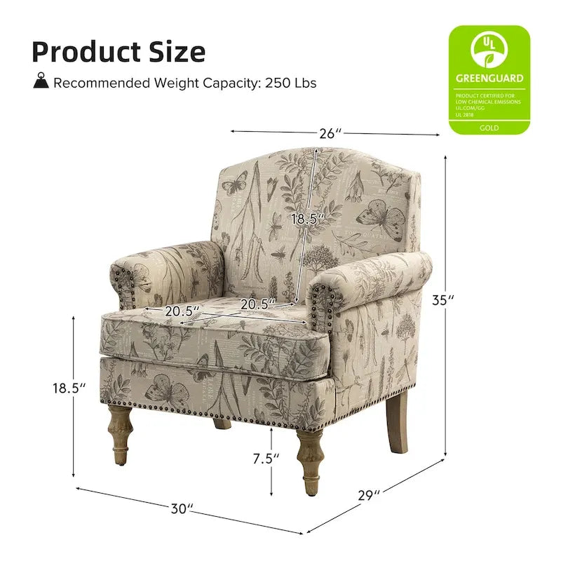 Farmhouse Nailhead Armchair with Rolled Arms