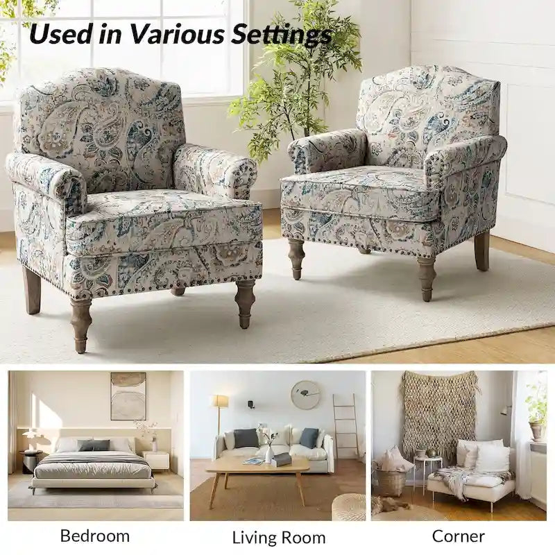 Farmhouse Nailhead Armchair with Rolled Arms