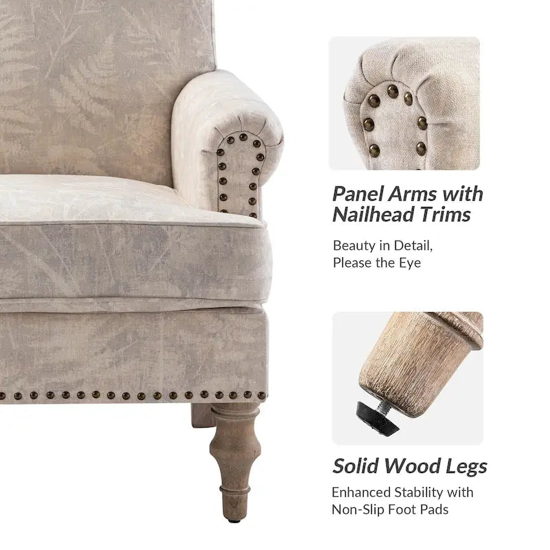 Farmhouse Nailhead Armchair with Rolled Arms