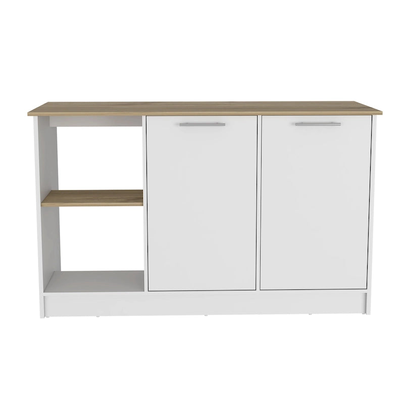 Kitchen Island with Large Top, Double Door Cabinet and Open Shelves