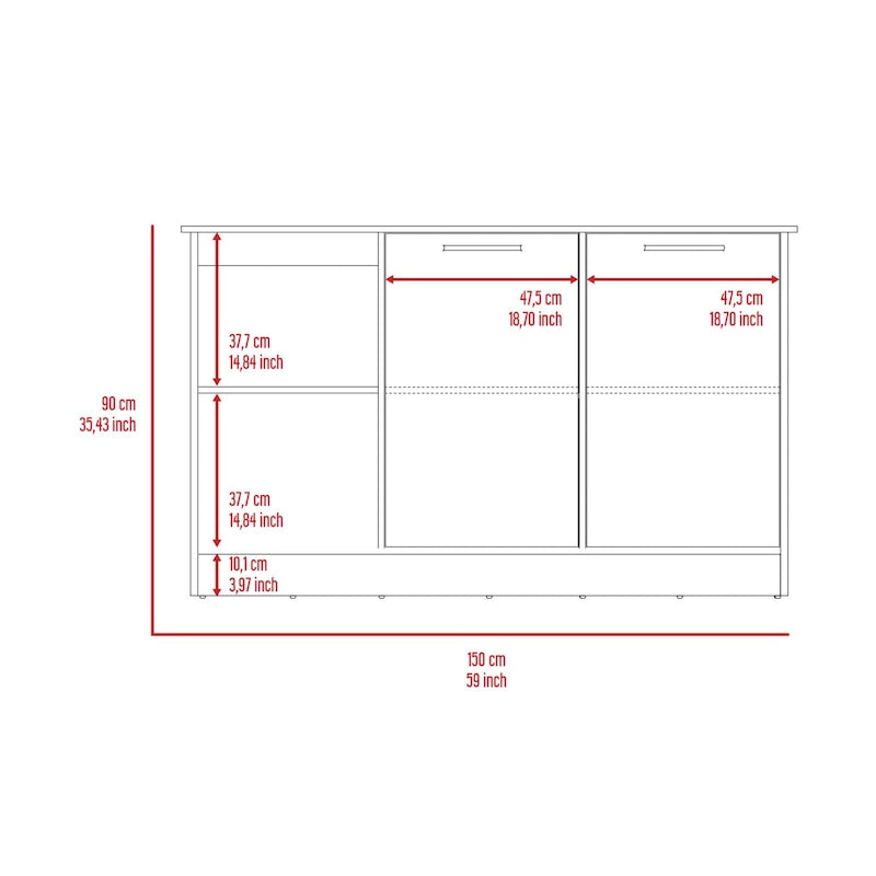Kitchen Island with Large Top, Double Door Cabinet and Open Shelves