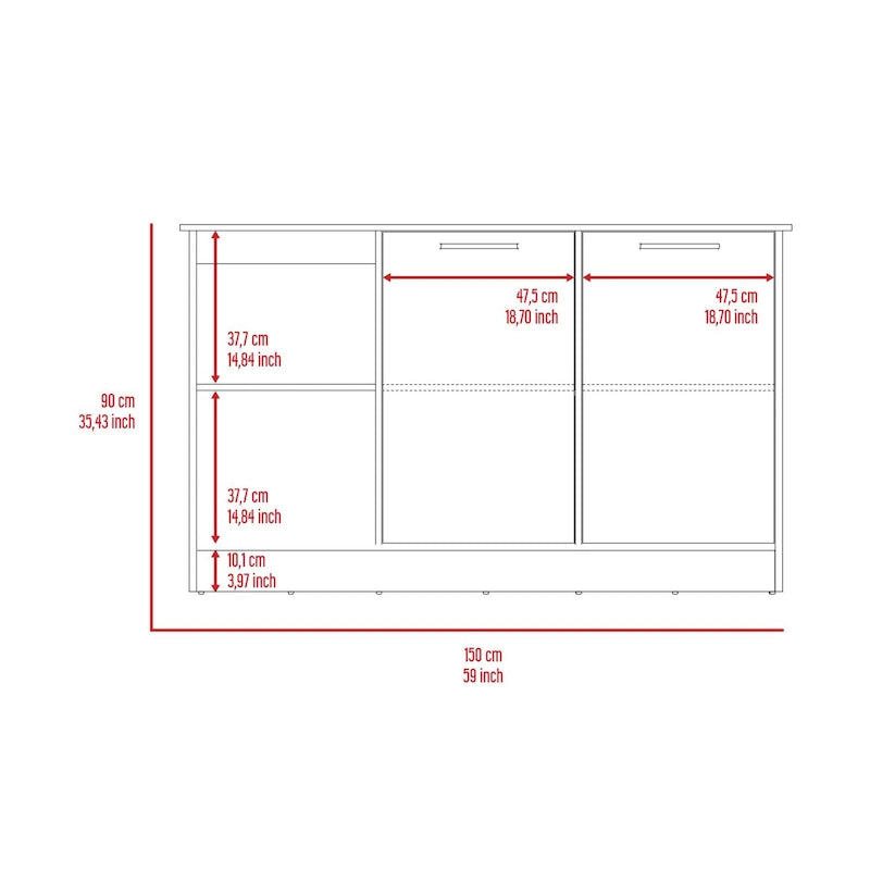 Kitchen Island with Large Top, Double Door Cabinet and Open Shelves