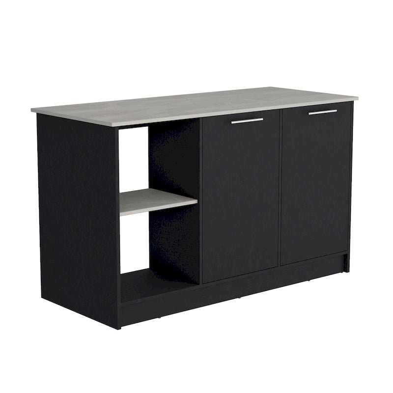 Kitchen Island with Large Top, Double Door Cabinet and Open Shelves