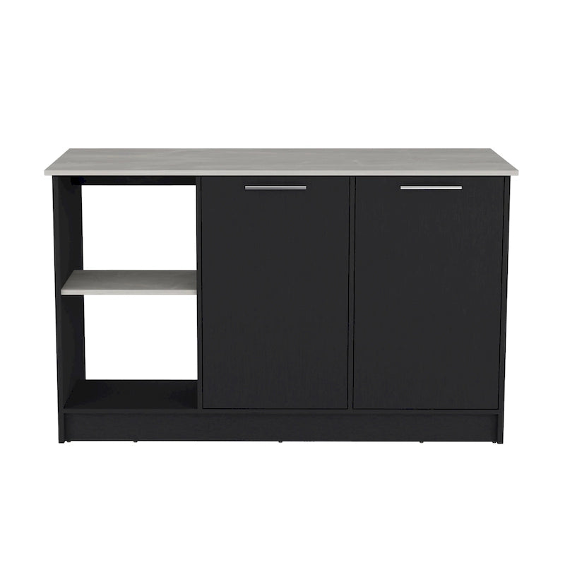 Kitchen Island with Large Top, Double Door Cabinet and Open Shelves