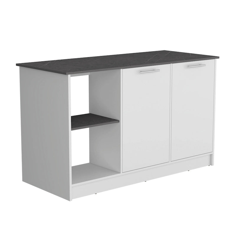 Kitchen Island with Large Top, Double Door Cabinet and Open Shelves