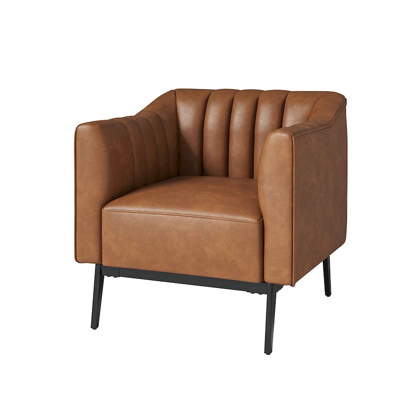 Industrial PU Leather Accent Chair with Channel Tufting and Metal Legs
