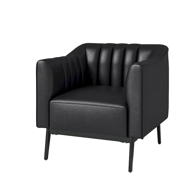 Industrial PU Leather Accent Chair with Channel Tufting and Metal Legs
