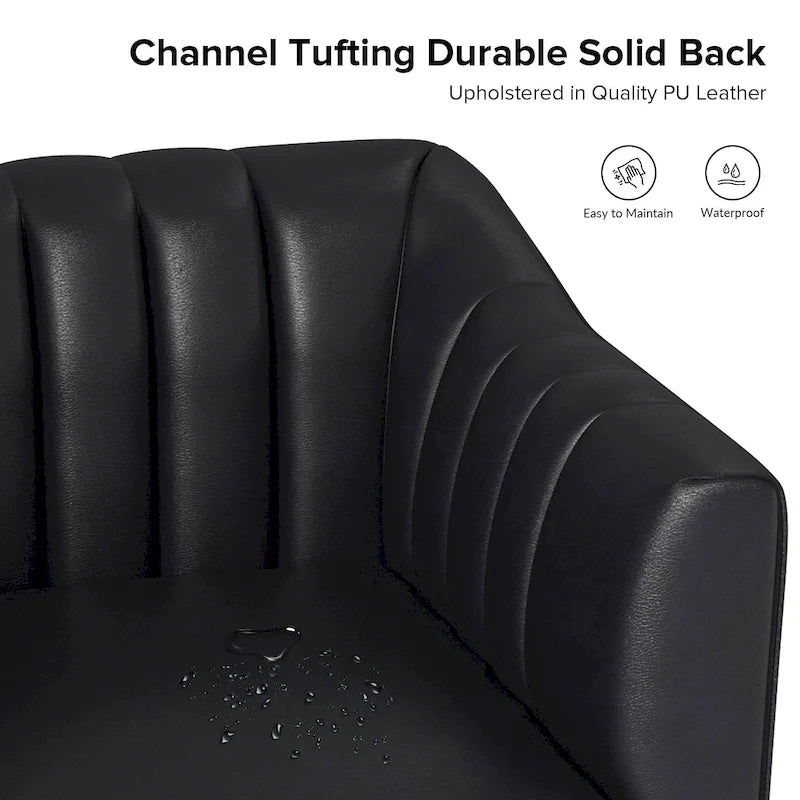 Industrial PU Leather Accent Chair with Channel Tufting and Metal Legs