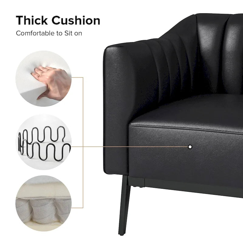 Industrial PU Leather Accent Chair with Channel Tufting and Metal Legs