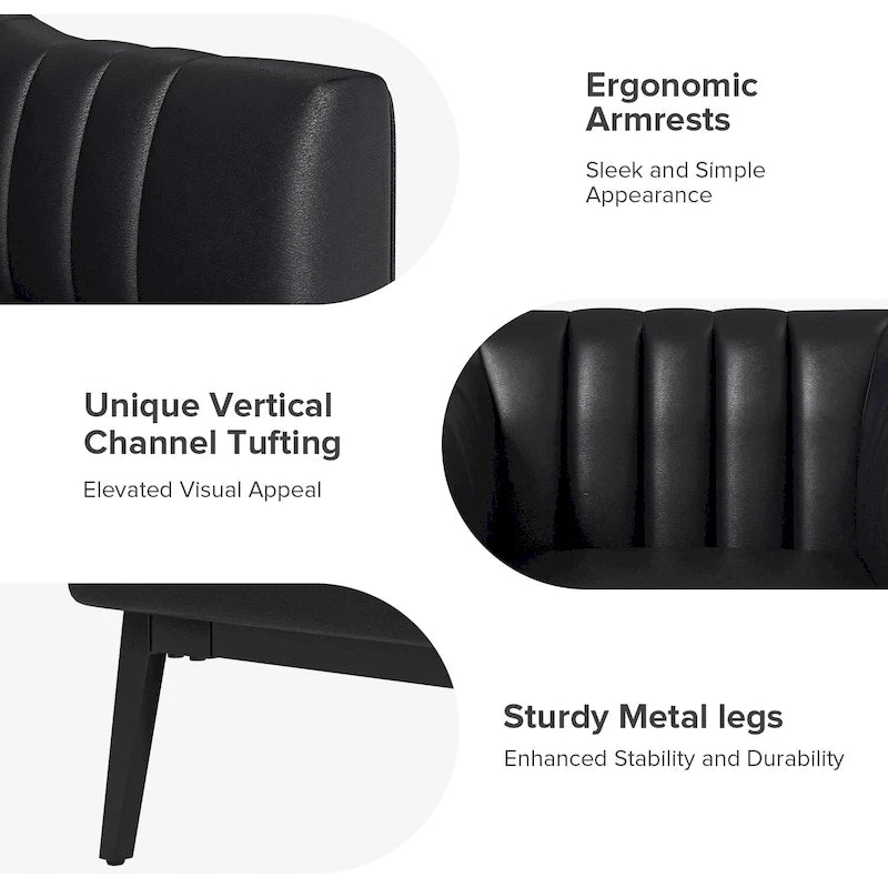 Industrial PU Leather Accent Chair with Channel Tufting and Metal Legs