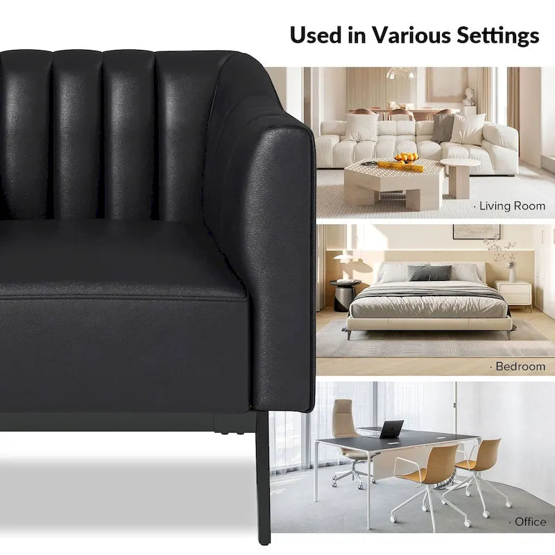 Industrial PU Leather Accent Chair with Channel Tufting and Metal Legs