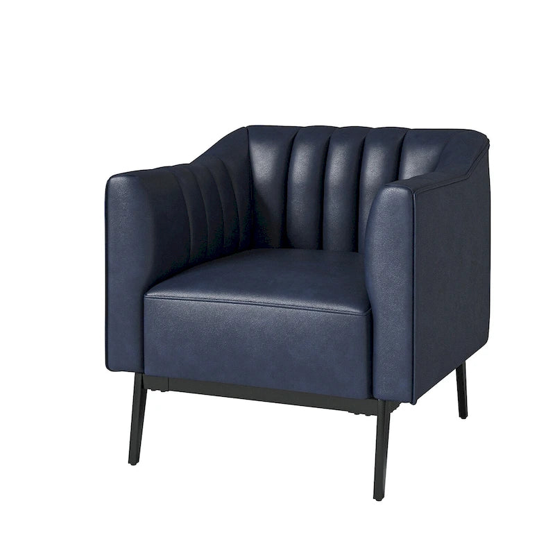 Industrial PU Leather Accent Chair with Channel Tufting and Metal Legs