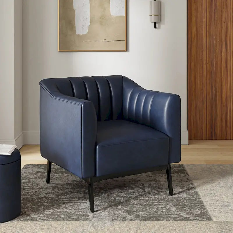Industrial PU Leather Accent Chair with Channel Tufting and Metal Legs