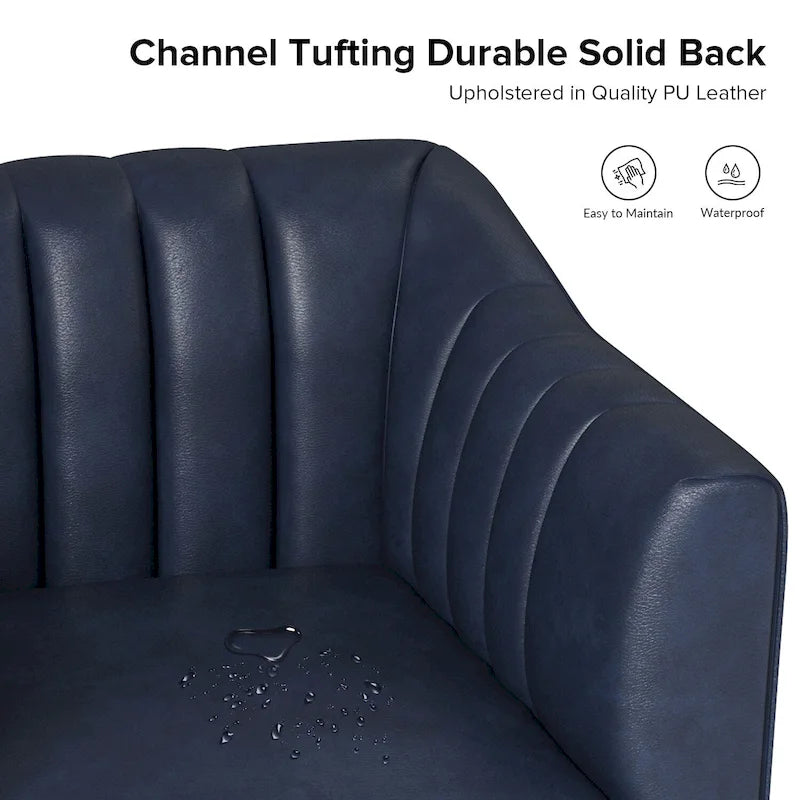 Industrial PU Leather Accent Chair with Channel Tufting and Metal Legs
