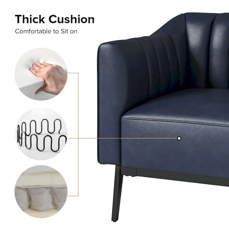 Industrial PU Leather Accent Chair with Channel Tufting and Metal Legs
