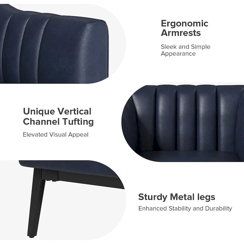 Industrial PU Leather Accent Chair with Channel Tufting and Metal Legs