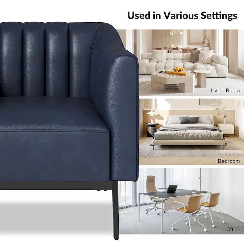 Industrial PU Leather Accent Chair with Channel Tufting and Metal Legs