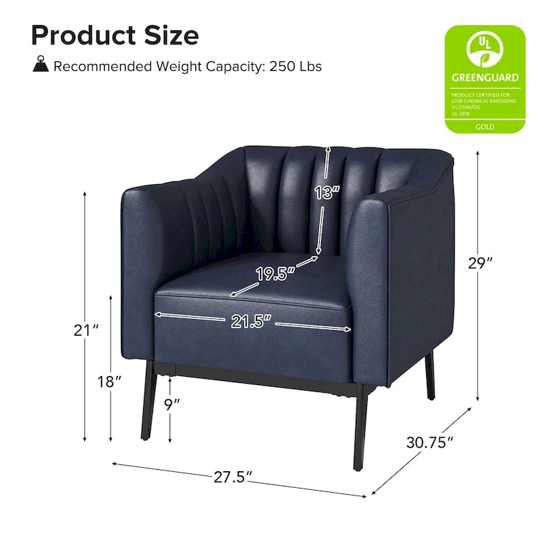 Industrial PU Leather Accent Chair with Channel Tufting and Metal Legs