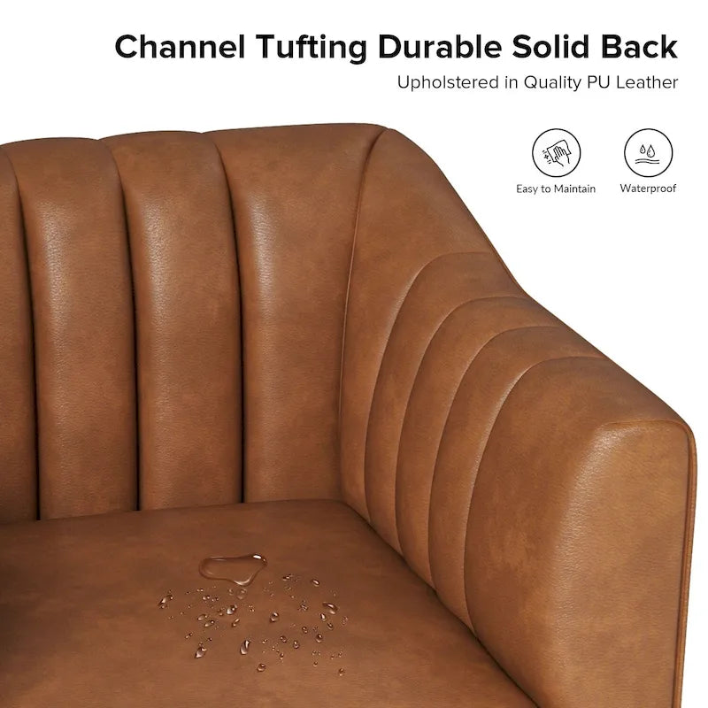 Industrial PU Leather Accent Chair with Channel Tufting and Metal Legs