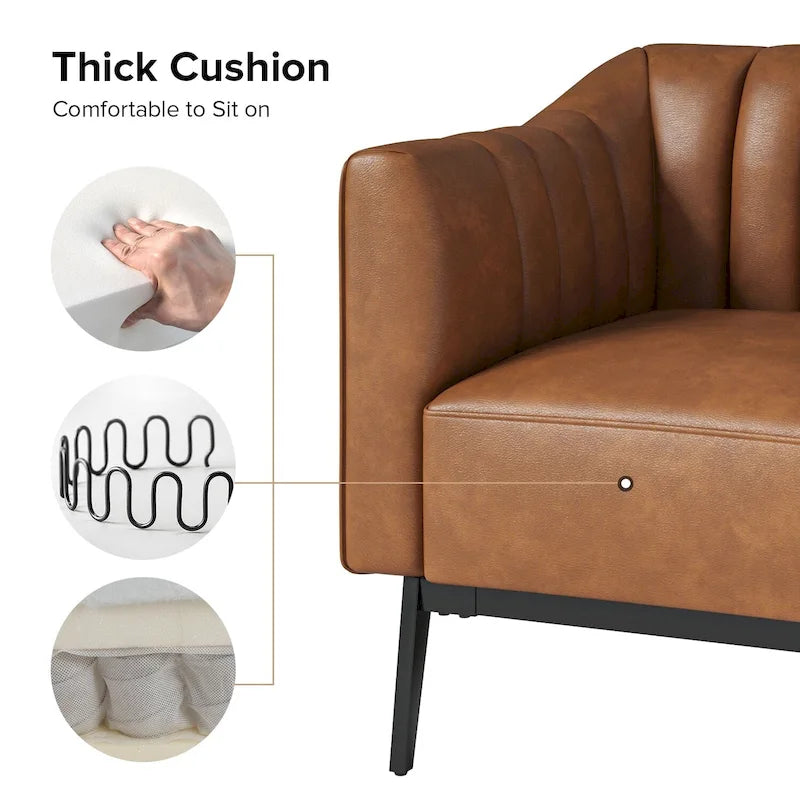 Industrial PU Leather Accent Chair with Channel Tufting and Metal Legs