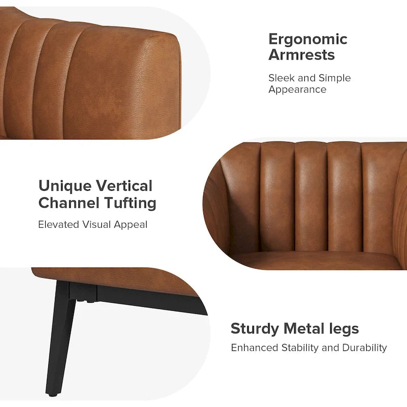 Industrial PU Leather Accent Chair with Channel Tufting and Metal Legs