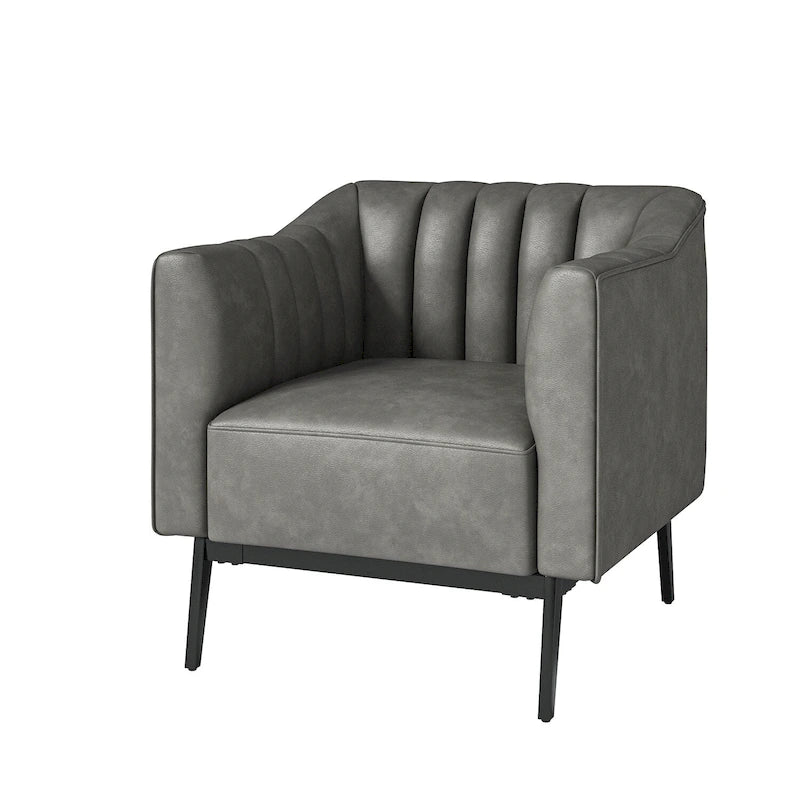 Industrial PU Leather Accent Chair with Channel Tufting and Metal Legs