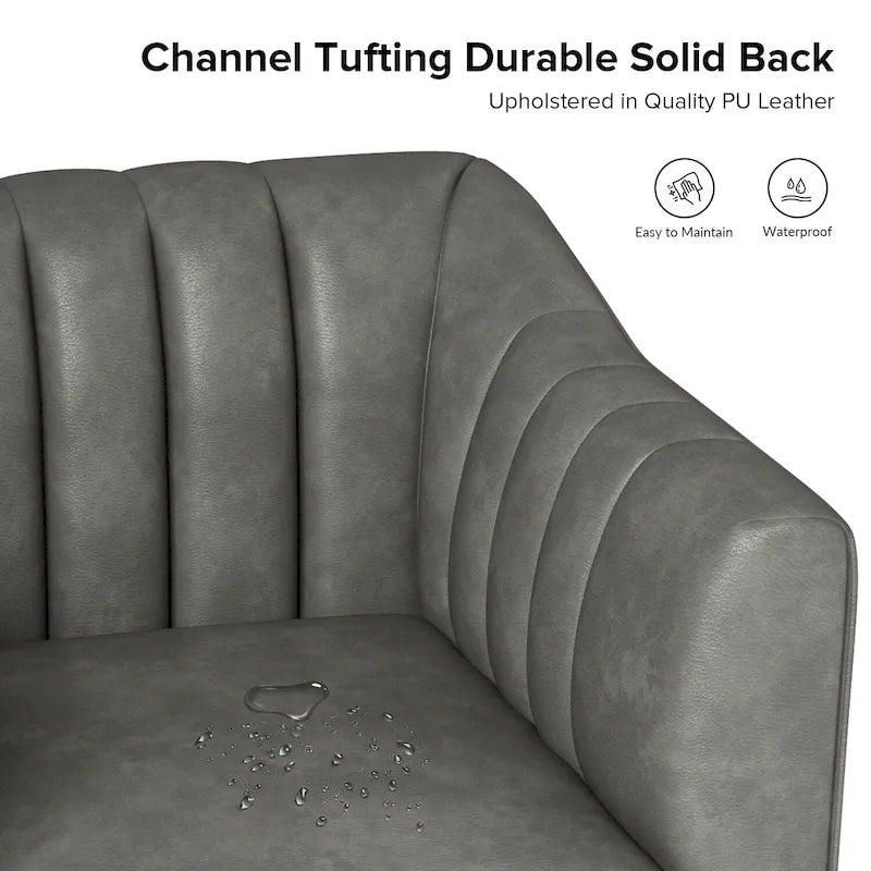 Industrial PU Leather Accent Chair with Channel Tufting and Metal Legs