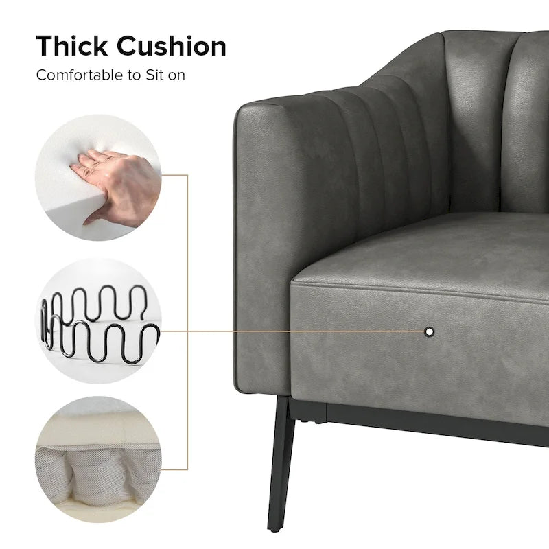 Industrial PU Leather Accent Chair with Channel Tufting and Metal Legs