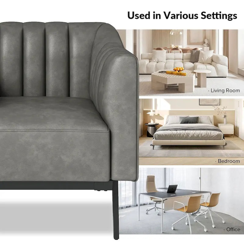 Industrial PU Leather Accent Chair with Channel Tufting and Metal Legs