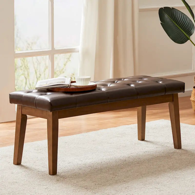 Button-Tufted End-of-Bed Bench, 44-inch Linen or PU Leather