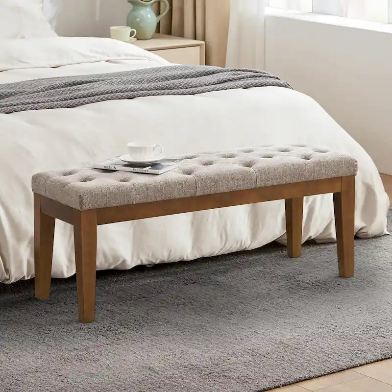 Button-Tufted End-of-Bed Bench, 44-inch Linen or PU Leather