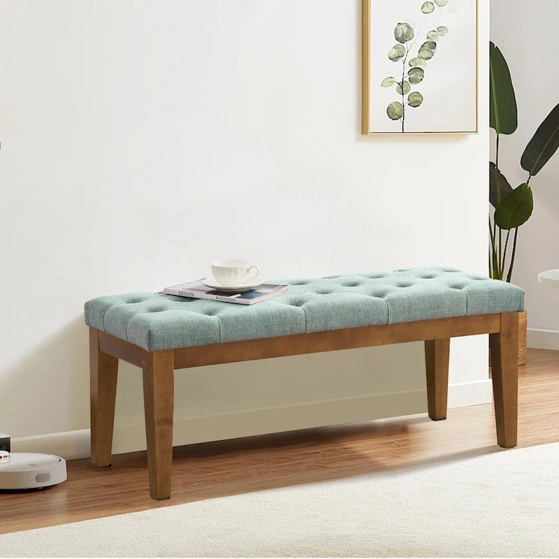 Button-Tufted End-of-Bed Bench, 44-inch Linen or PU Leather