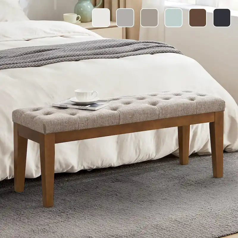 Button-Tufted End-of-Bed Bench, 44-inch Linen or PU Leather