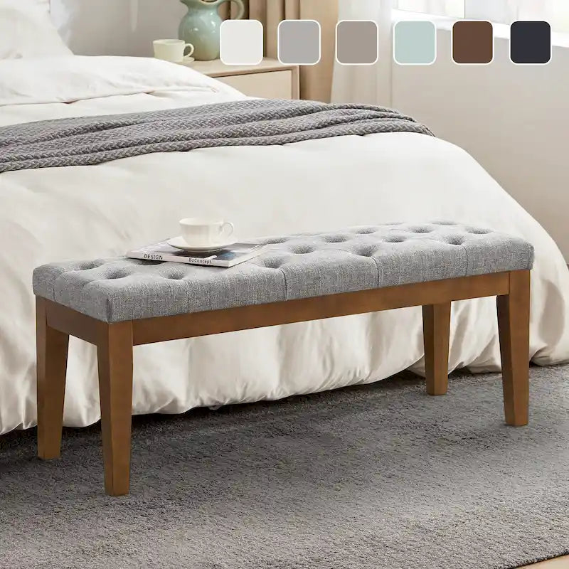 Button-Tufted End-of-Bed Bench, 44-inch Linen or PU Leather