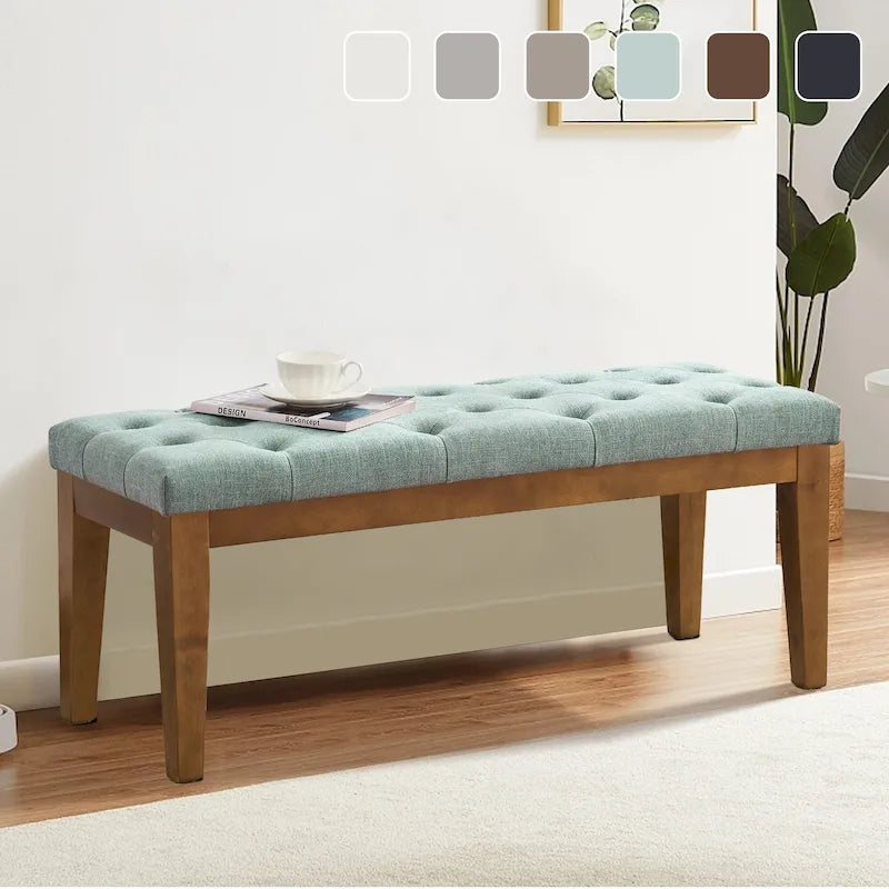 Button-Tufted End-of-Bed Bench, 44-inch Linen or PU Leather