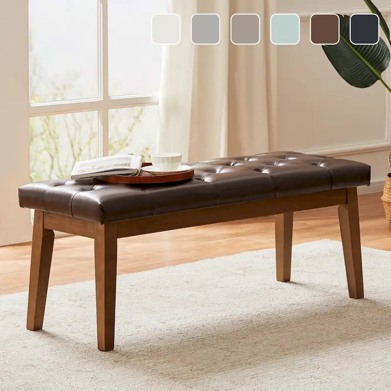 Button-Tufted End-of-Bed Bench, 44-inch Linen or PU Leather