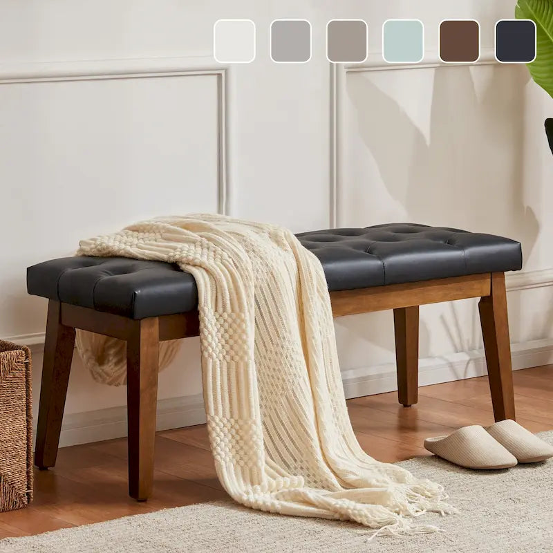 Button-Tufted End-of-Bed Bench, 44-inch Linen or PU Leather